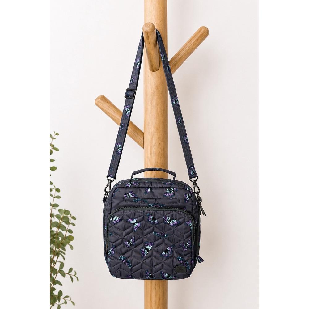 Lug Ranger Butterfly Crossbody Travel Organizer Bag Gray Purple Adjustable